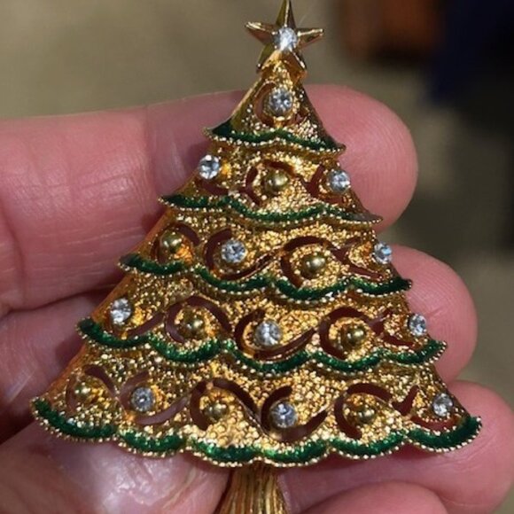 HOLIDAY🎄🎄EISENBERG ICE Sparkly Gold Rhinestone Christmas Tree BROOCH - Picture 10 of 10